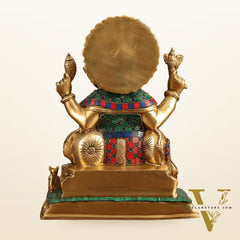 Ganesha Superfine Brass Idol with Spectacular Stonework - 13 Inch