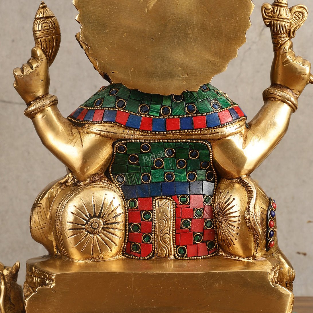 Ganesha Superfine Brass Idol with Spectacular Stonework - 13 Inch