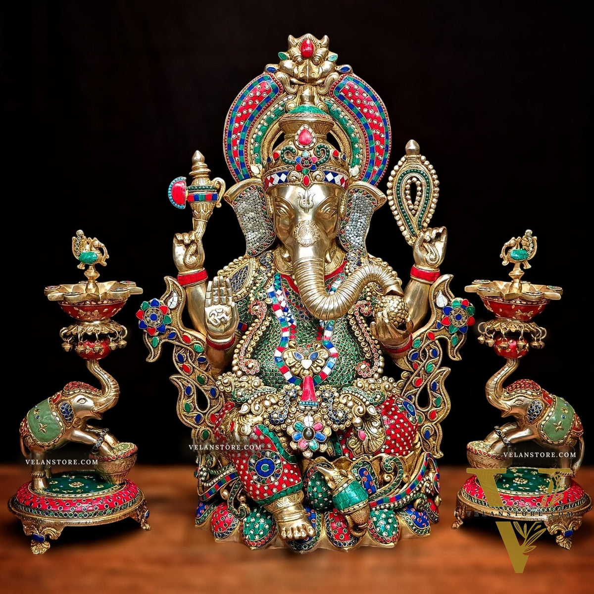 Ganesha Superfine Brass Large Sized Statue | 29" Tall meenakari work