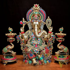 Ganesha Superfine Brass Large Sized Statue | 29" Tall meenakari work