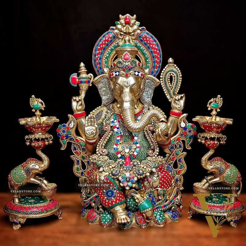 Ganesha Superfine Brass Large Sized Statue | 29" Tall meenakari work