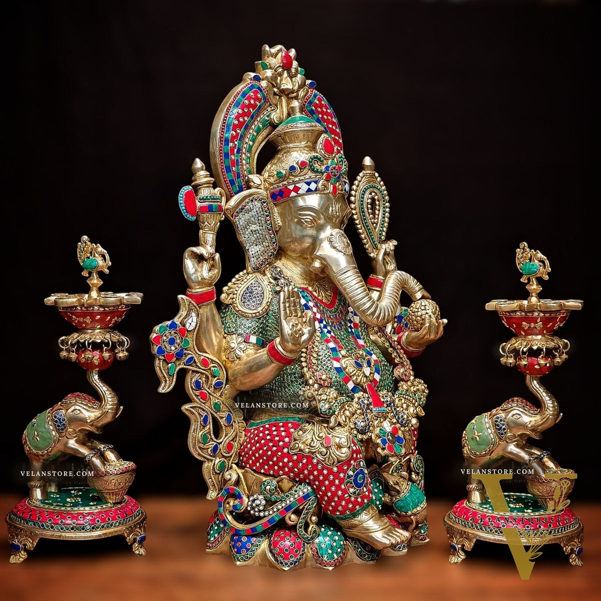 Ganesha Superfine Brass Large Sized Statue | 29" Tall meenakari work