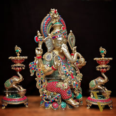 Ganesha Superfine Brass Large Sized Statue | 29" Tall meenakari work