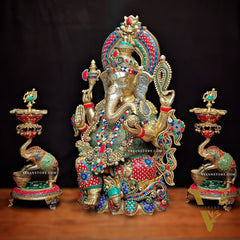 Ganesha Superfine Brass Large Sized Statue | 29" Tall meenakari work