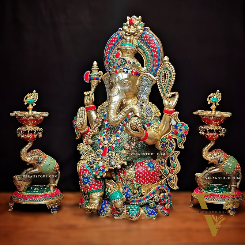 Ganesha Superfine Brass Large Sized Statue | 29" Tall meenakari work