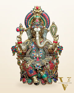 Ganesha Superfine Brass Large Sized Statue | 29" Tall meenakari work