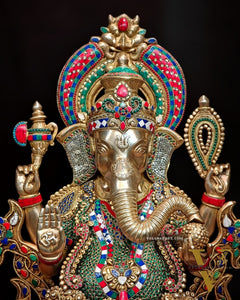 Ganesha Superfine Brass Large Sized Statue | 29" Tall meenakari work