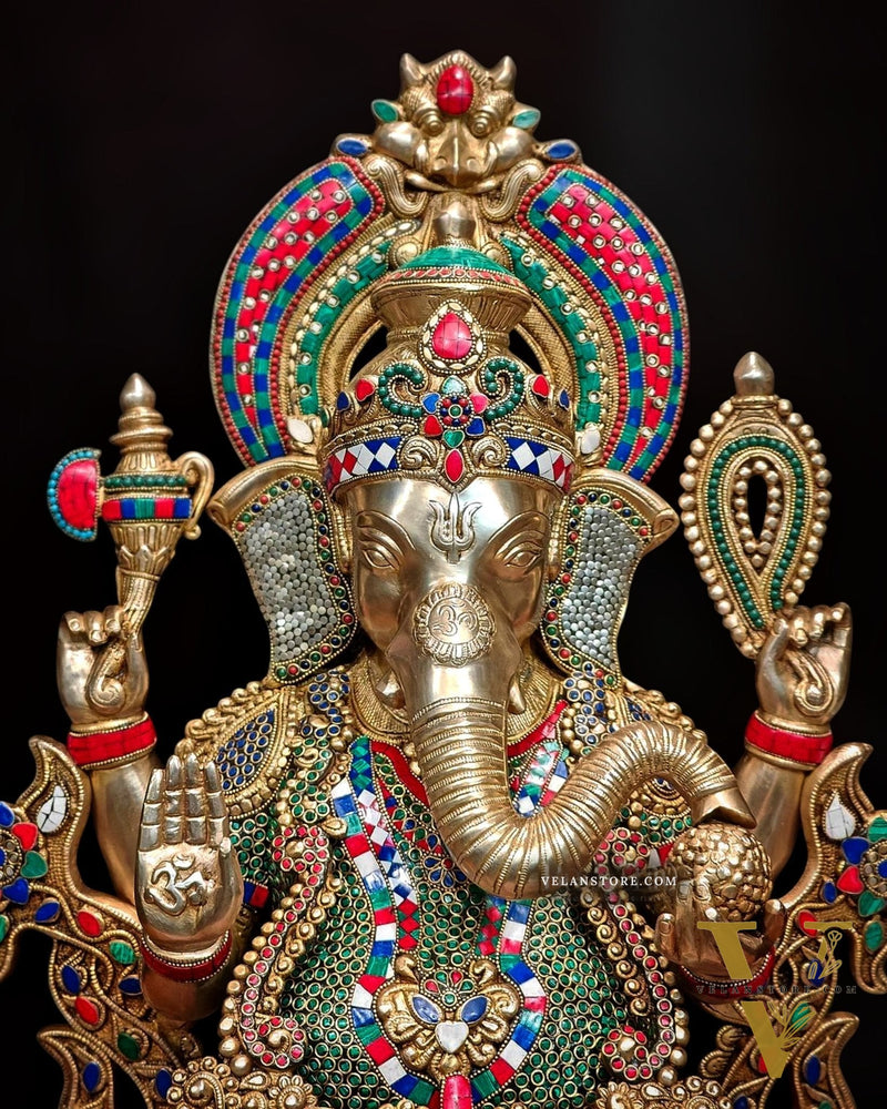 Ganesha Superfine Brass Large Sized Statue | 29" Tall meenakari work