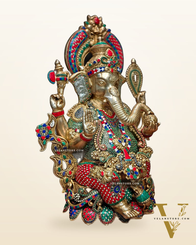 Ganesha Superfine Brass Large Sized Statue | 29" Tall meenakari work