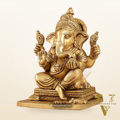 Ganesha superfine Brass statue fully engraved 9.5 inch