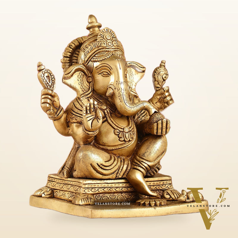 Ganesha superfine Brass statue fully engraved 9.5 inch