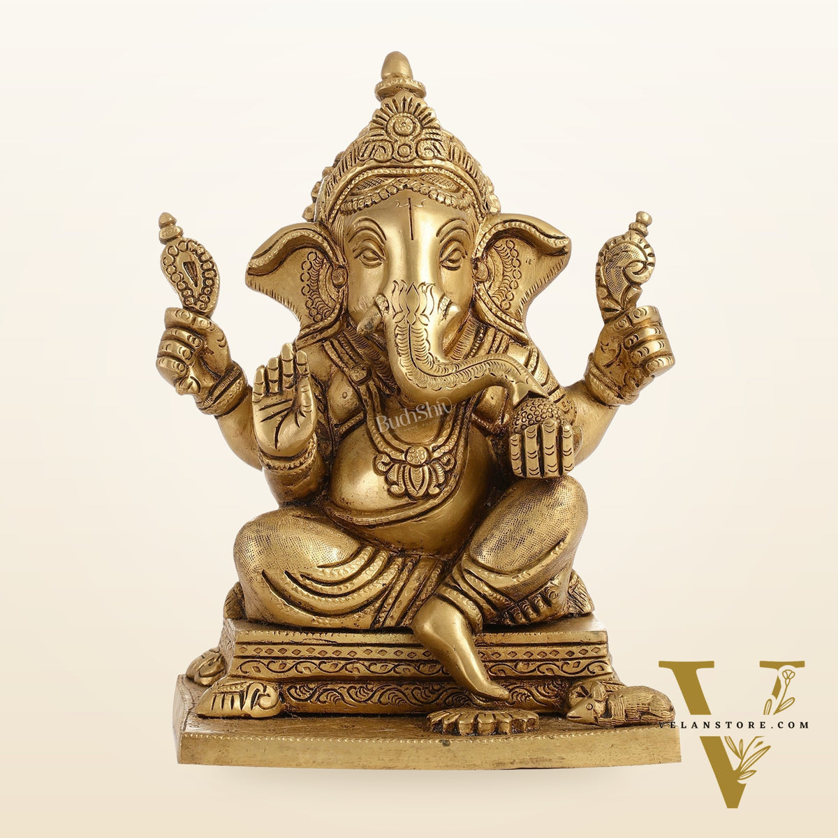 Ganesha superfine Brass statue fully engraved 9.5 inch