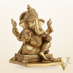 Ganesha superfine Brass statue fully engraved 9.5 inch