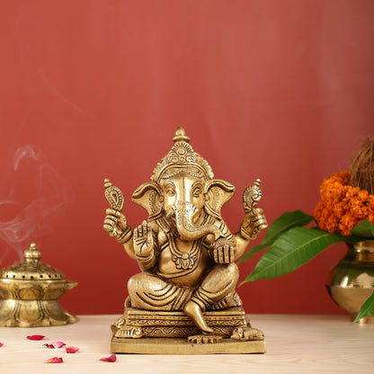 Ganesha superfine Brass statue fully engraved 9.5 inch