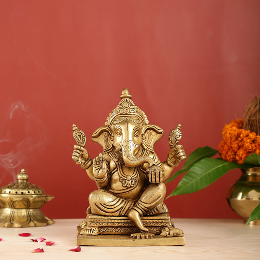 Ganesha superfine Brass statue fully engraved 9.5 inch