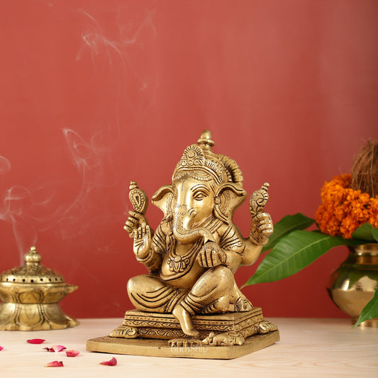 Ganesha superfine Brass statue fully engraved 9.5 inch
