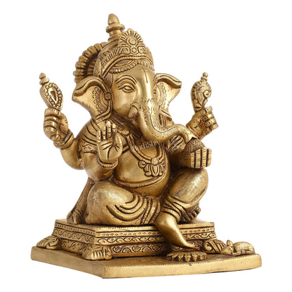 Ganesha superfine Brass statue fully engraved 9.5 inch