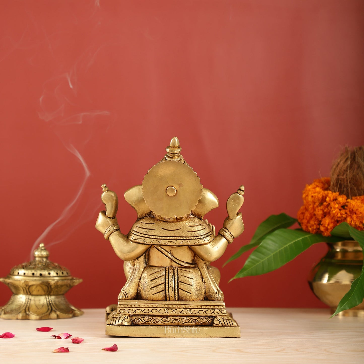 Ganesha superfine Brass statue fully engraved 9.5 inch