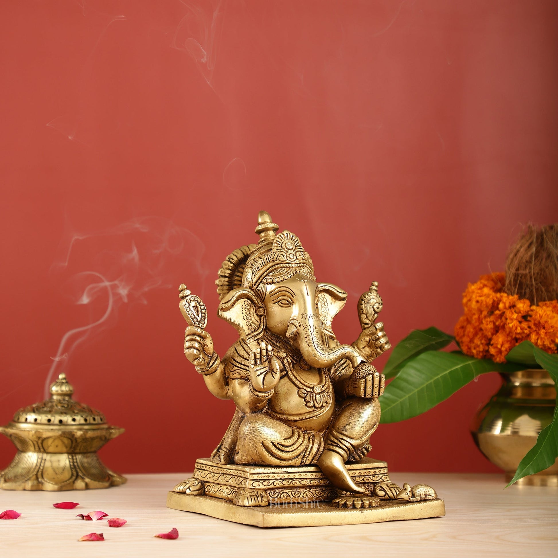 Ganesha superfine Brass statue fully engraved 9.5 inch