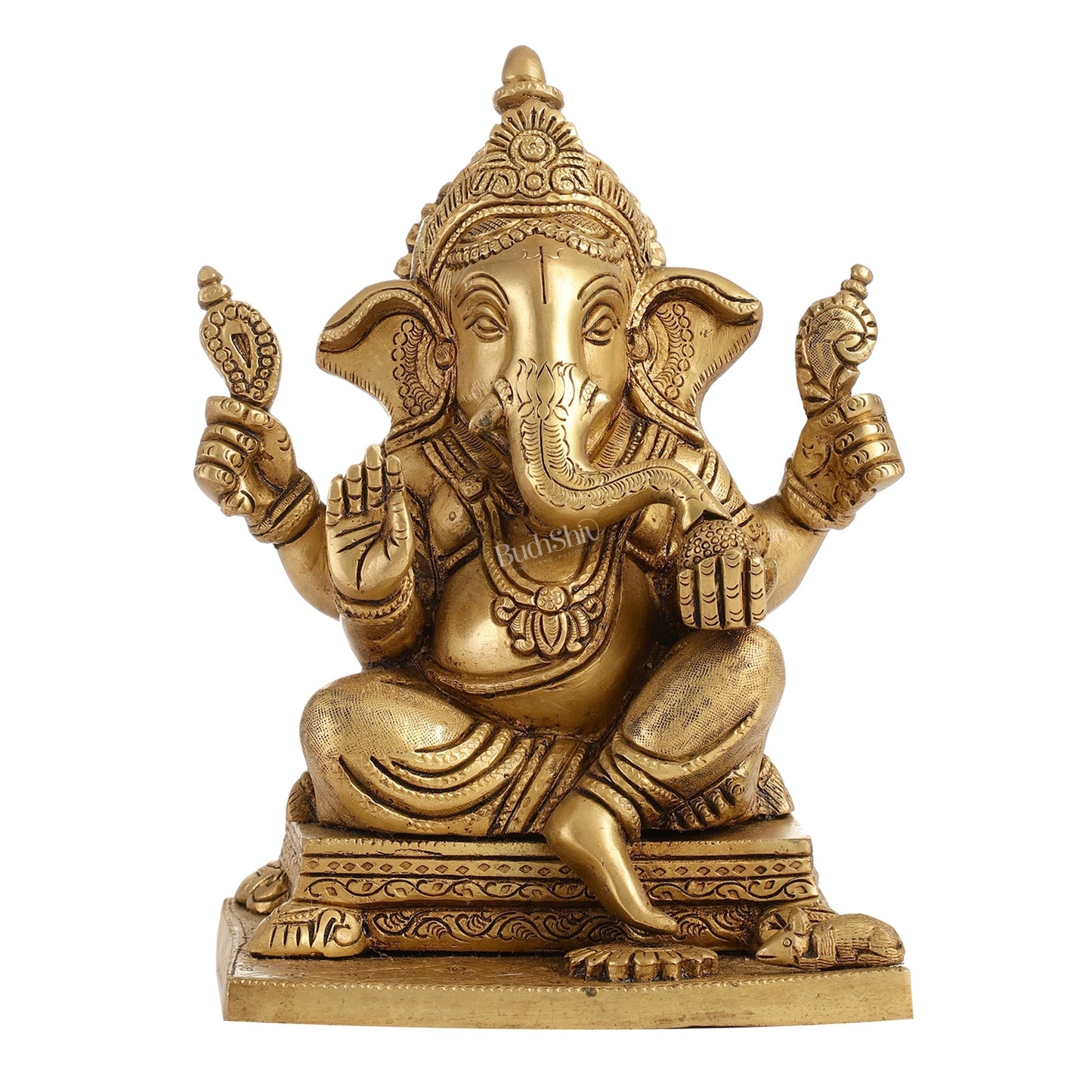 Ganesha superfine Brass statue fully engraved 9.5 inch
