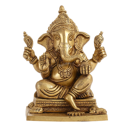 Ganesha superfine Brass statue fully engraved 9.5 inch