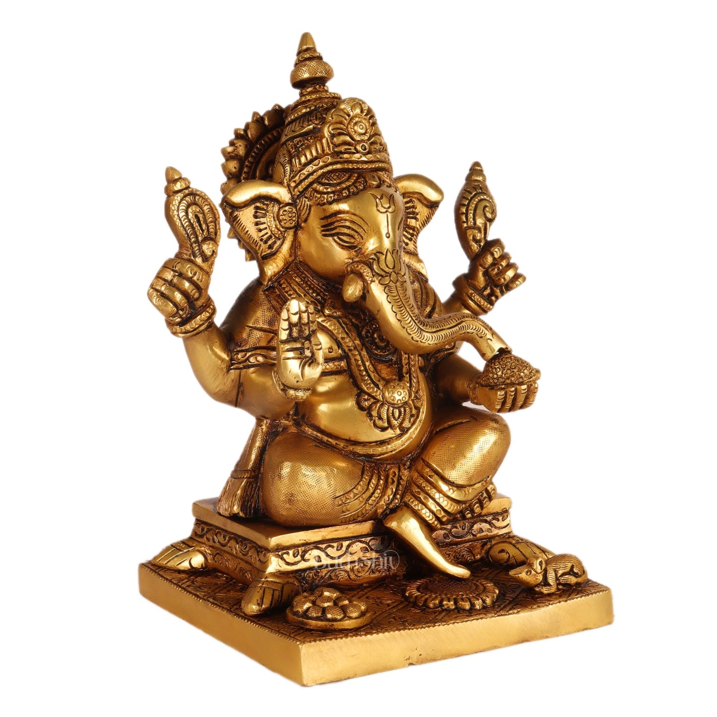 Brass Ganesha solid Brass statue 8 inch
