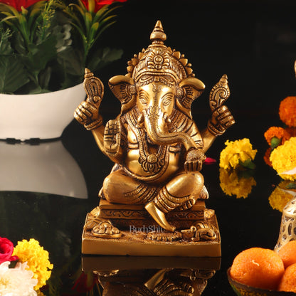 Brass Ganesha solid Brass statue 8 inch