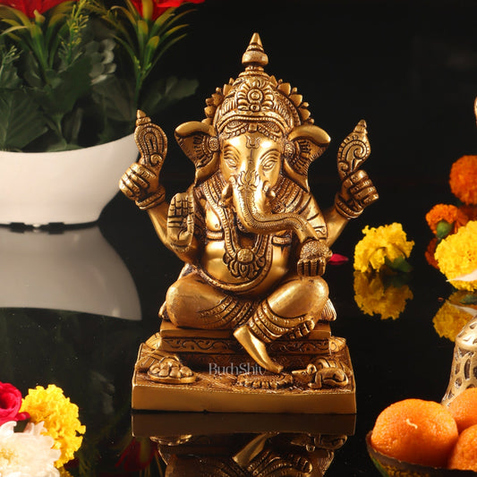 Brass Ganesha solid Brass statue 8 inch