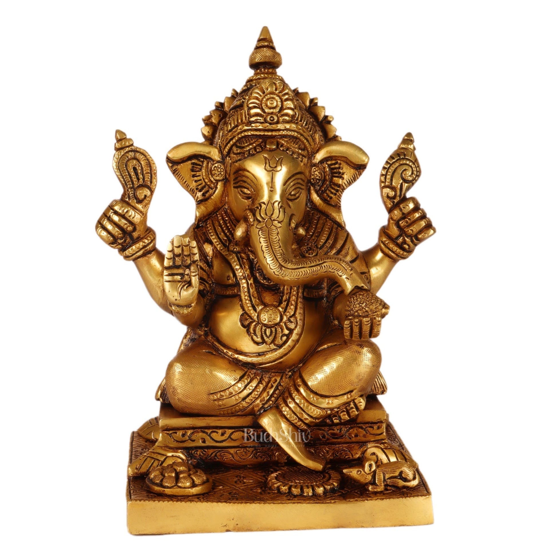 Brass Ganesha solid Brass statue 8 inch