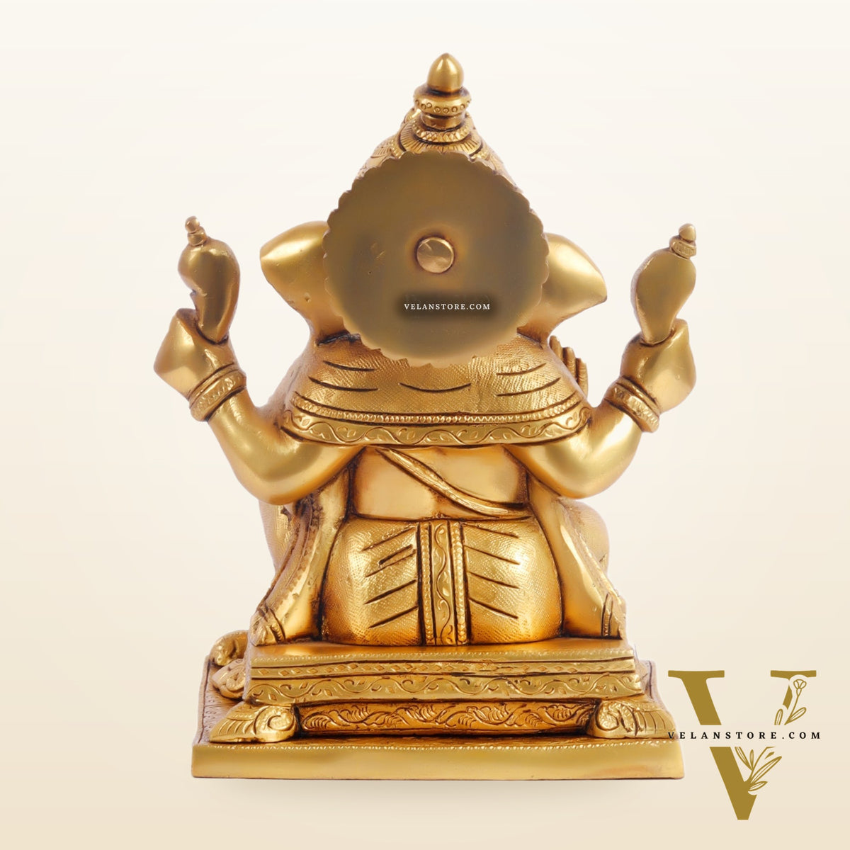Ganesha superfine Brass statue fully engraved with mouse 9.5 inch
