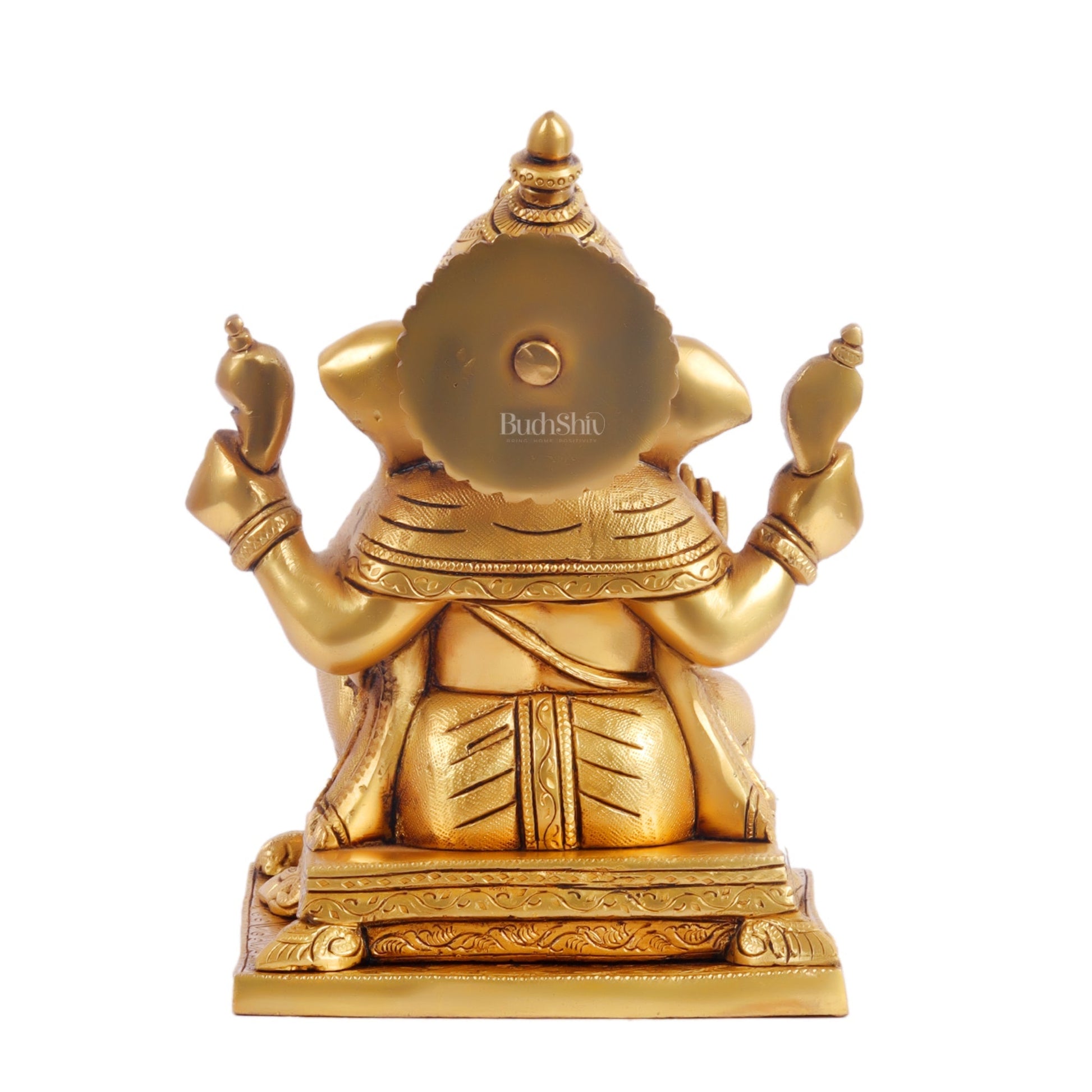 Ganesha superfine Brass statue fully engraved with mouse 9.5 inch
