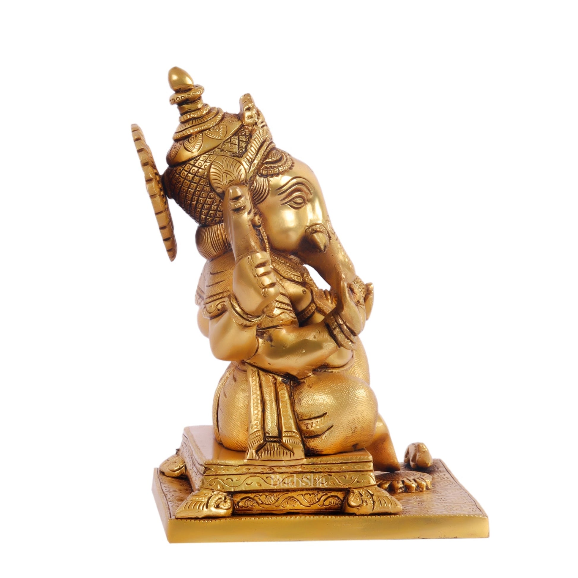 Ganesha superfine Brass statue fully engraved with mouse 9.5 inch