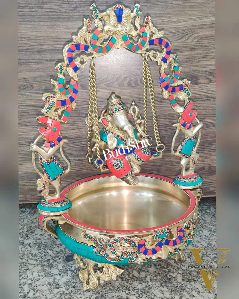 Ganesha Swing Brass Urli large