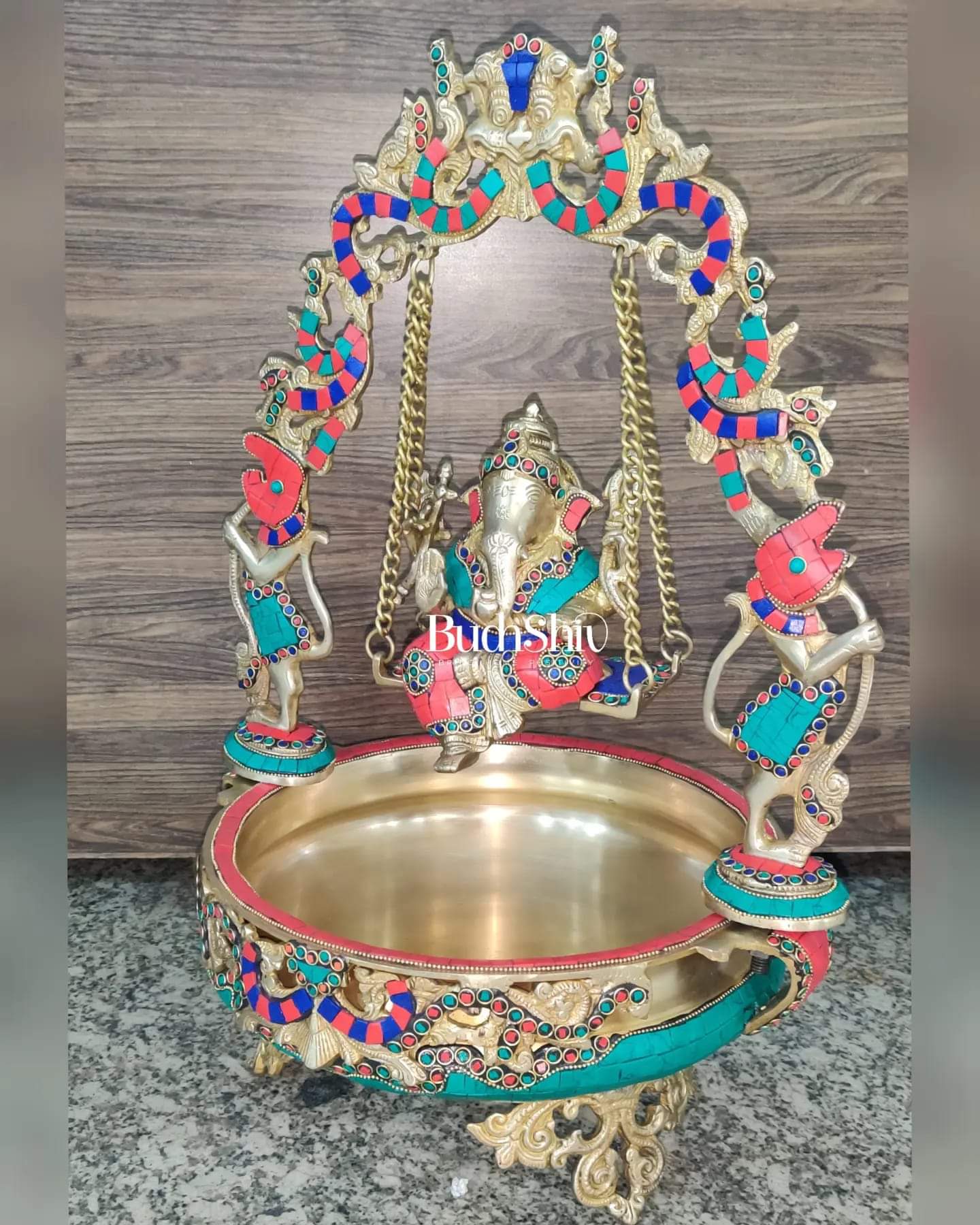 Ganesha Swing Brass Urli large