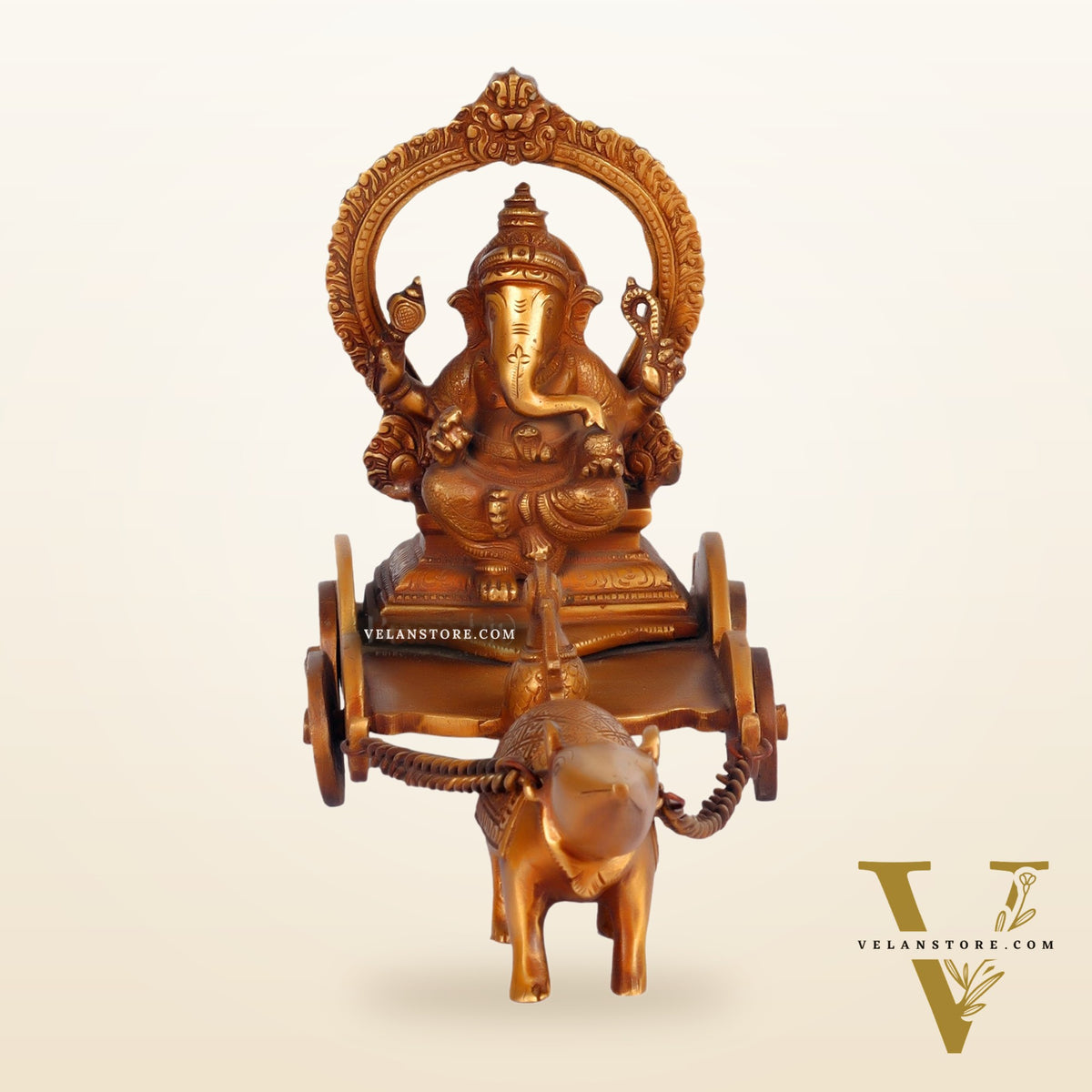 Ganesha with a mouse on a Rath Chariot 11"