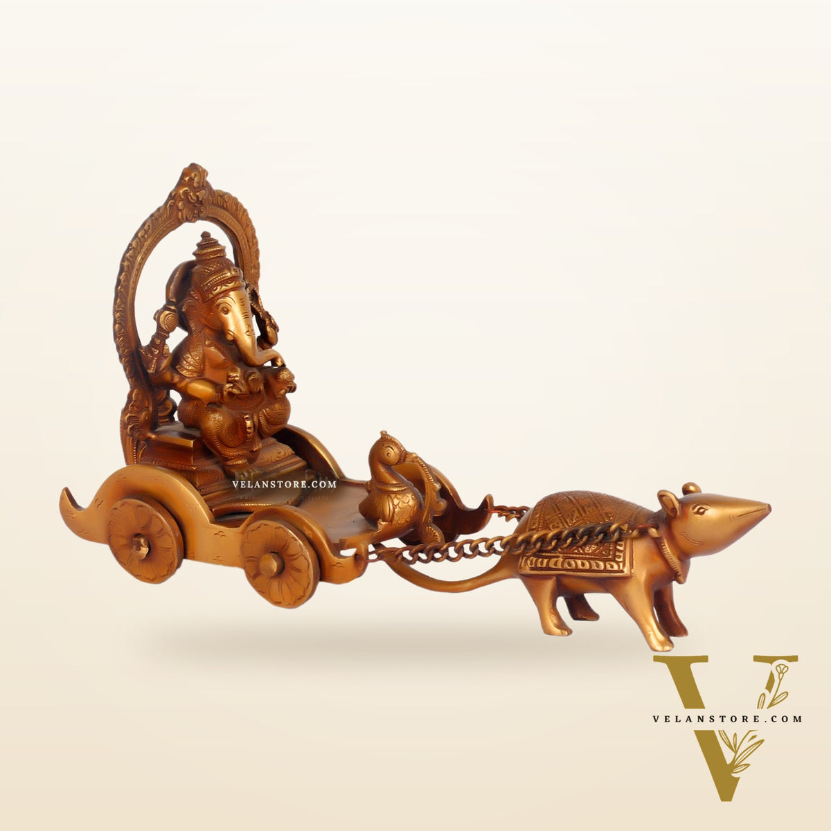 Ganesha with a mouse on a Rath Chariot 11"