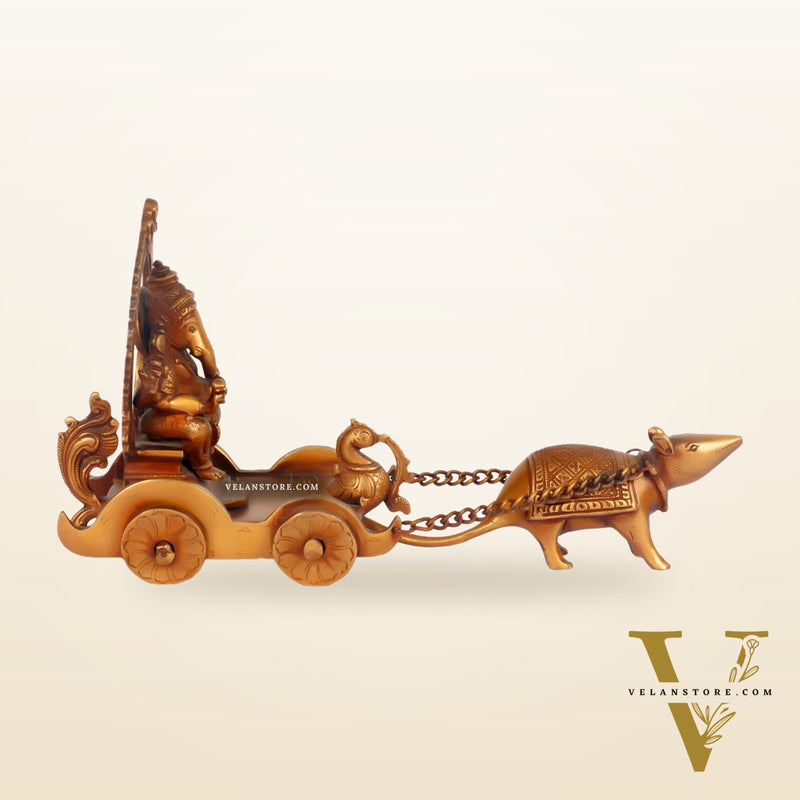 Ganesha with a mouse on a Rath Chariot 11"