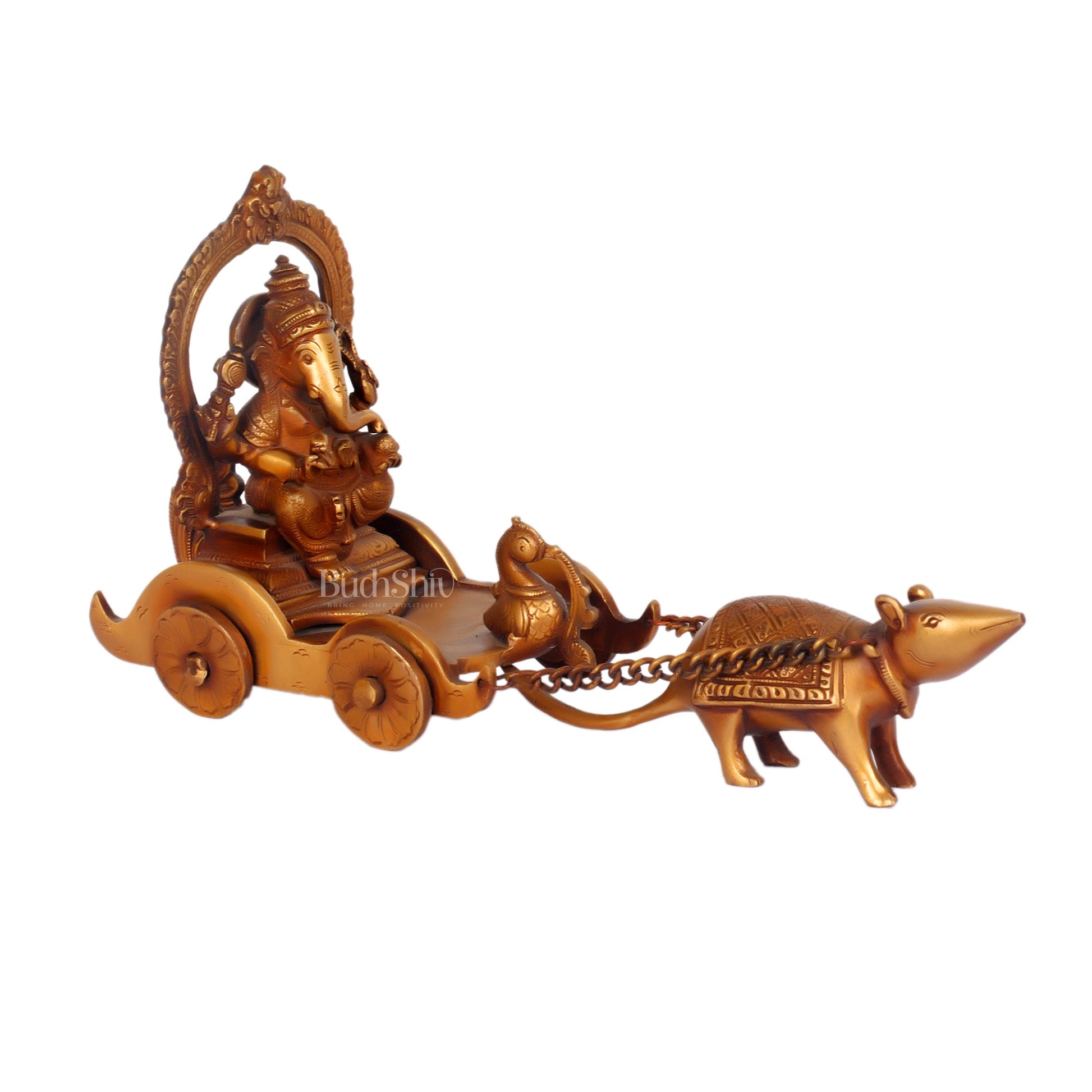 Ganesha with a mouse on a Rath Chariot 11"