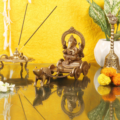 Ganesha with a mouse on a Rath Chariot 11"