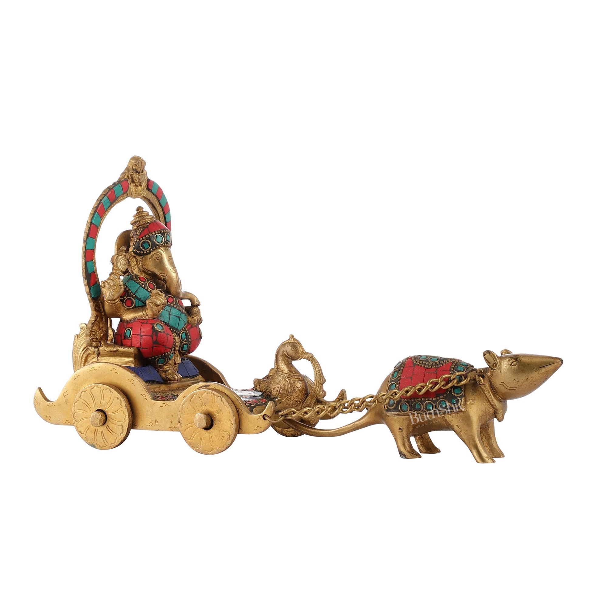 Ganesha with a mouse on a Rath Chariot Figurine