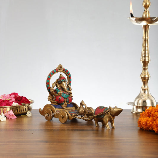 Ganesha with a mouse on a Rath Chariot Figurine