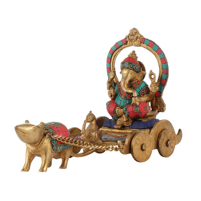 Ganesha with a mouse on a Rath Chariot Figurine