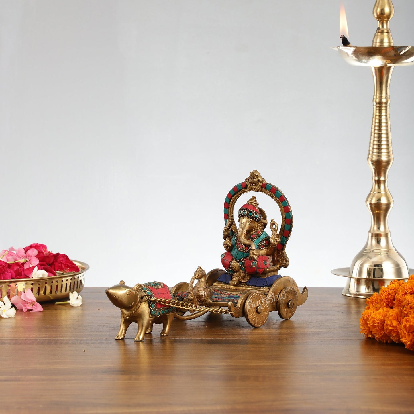 Ganesha with a mouse on a Rath Chariot Figurine
