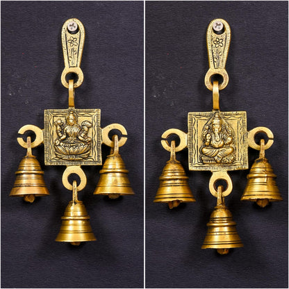 Brass Ganesha And Lakshmi Hanging Bell (7 Inch)