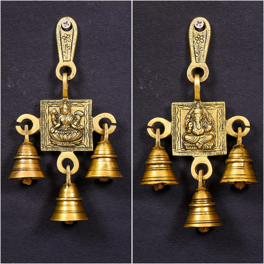 Brass Ganesha And Lakshmi Hanging Bell (7 Inch)