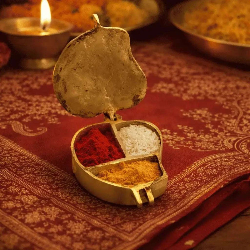 Brass Ganesha Sindoor/Chopda box (1.5 Inch)
