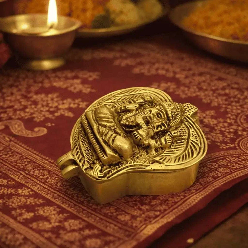 Brass Ganesha Sindoor/Chopda box (1.5 Inch)