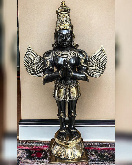 Handcrafted Brass Garuda Statue - Black Finish, 22" Tall, 11kg