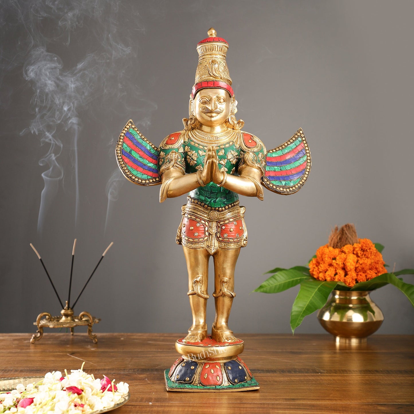 Brass Garuda Statue with Meenakari , 22" Tall,