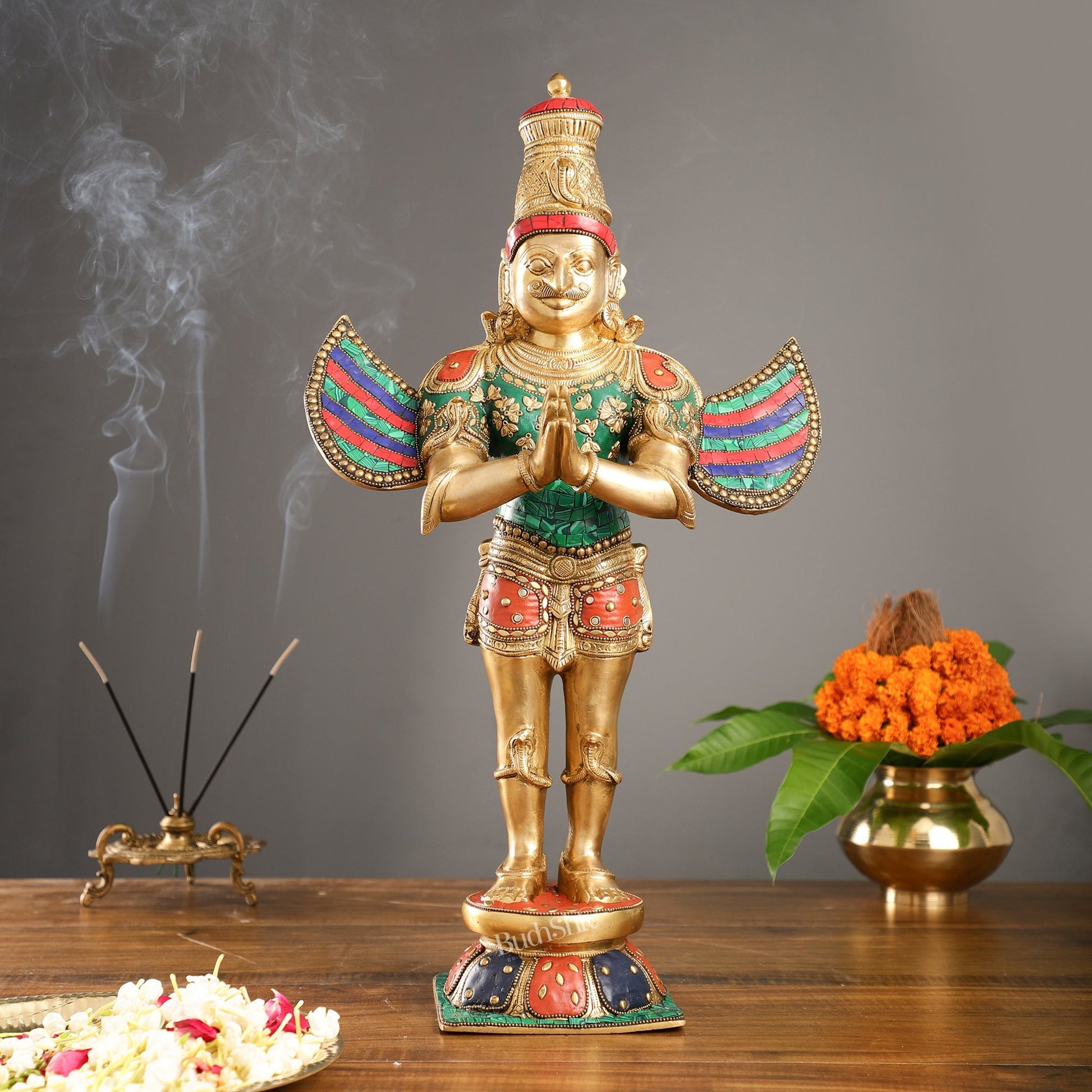 Brass Garuda Statue with Meenakari , 22" Tall,